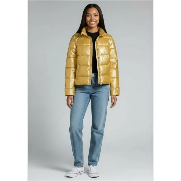 Time and Tru Womens Gold Puffer Jacket Size XL (16-18) - Picture 1 of 6